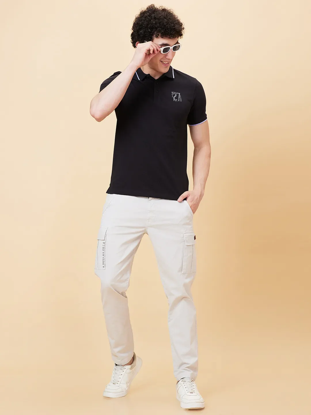 Black Regular Fit Men's Polo T-Shirt by Being Human Clothing - Image 5