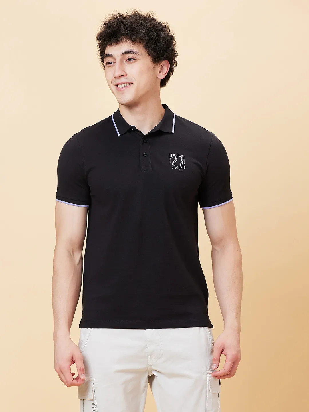 Black Regular Fit Men's Polo T-Shirt by Being Human Clothing - Image 6