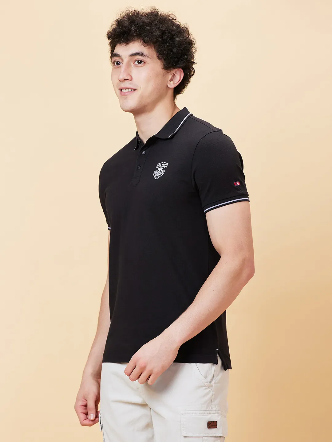 Black Regular Fit Men's Polo T-Shirt by Being Human Clothing - Image 2