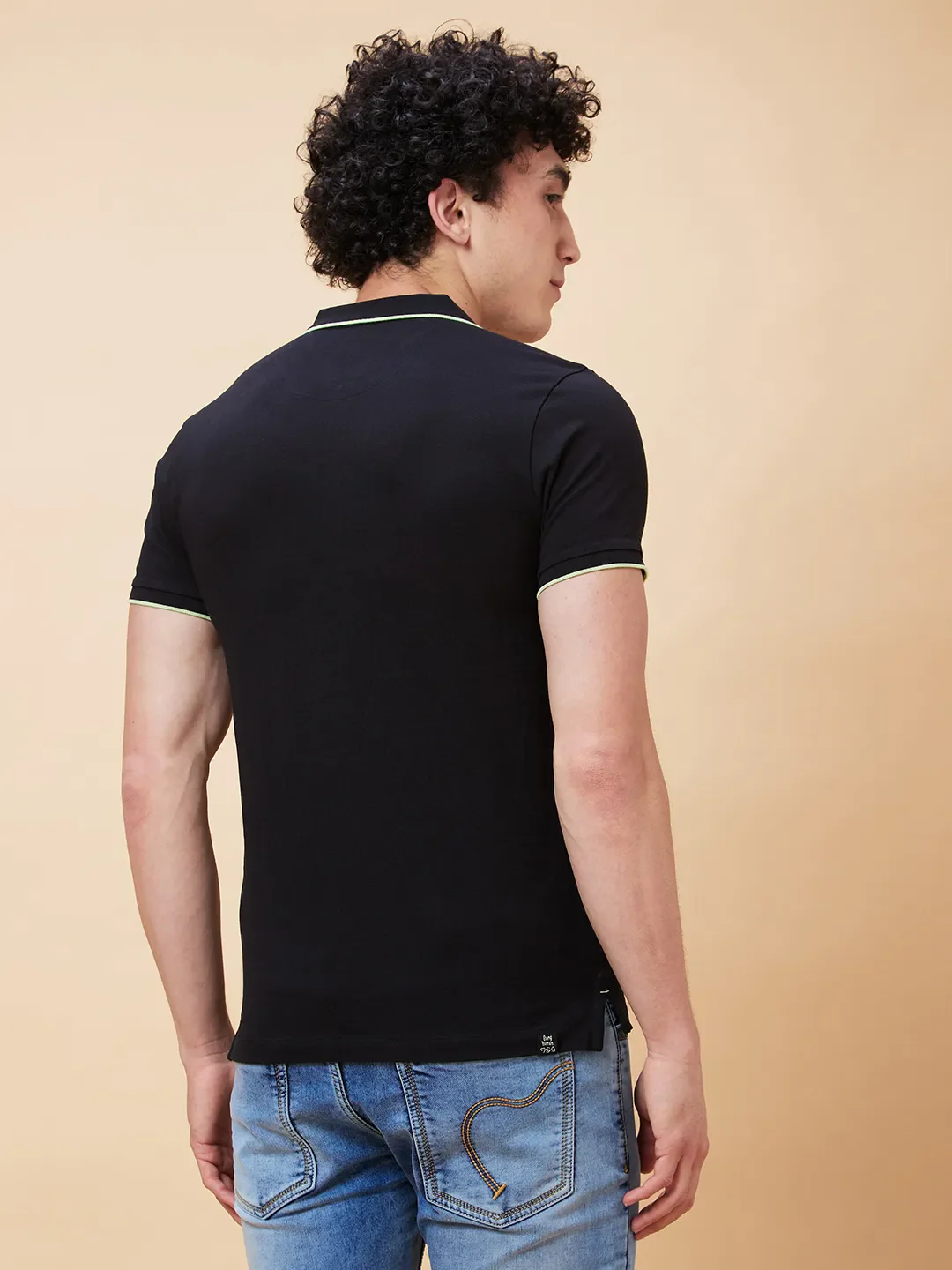 Black Regular Fit Men's Polo T-Shirt by Being Human Clothing - Image 4