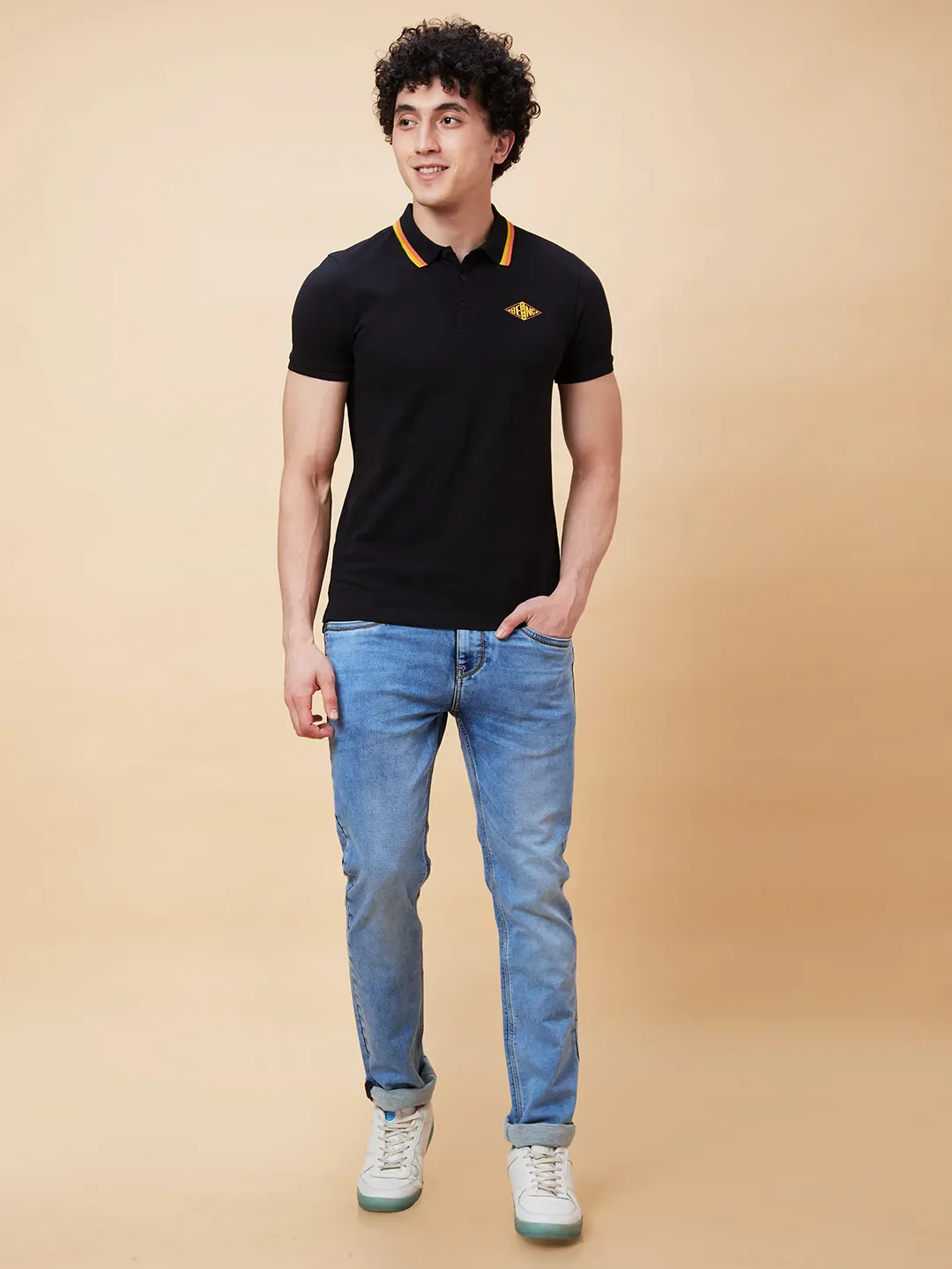Black Regular Fit Men's Polo T-Shirt by Being Human Clothing - Image 2