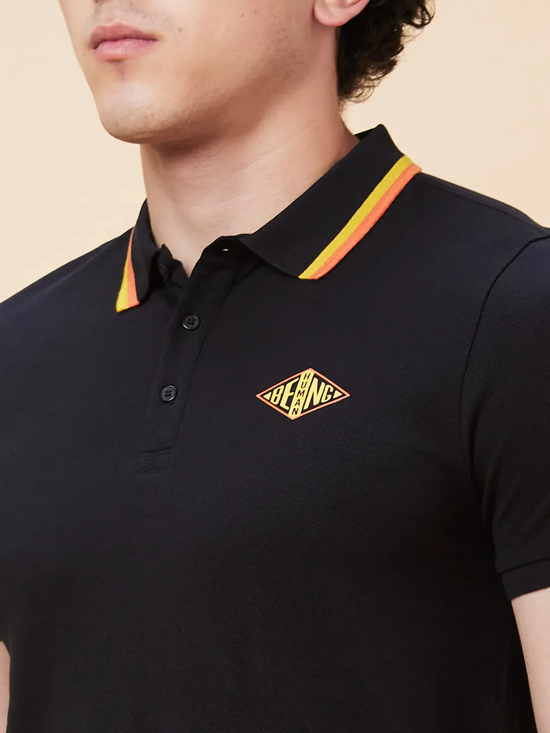 Black Regular Fit Men's Polo T-Shirt by Being Human Clothing - Image 5