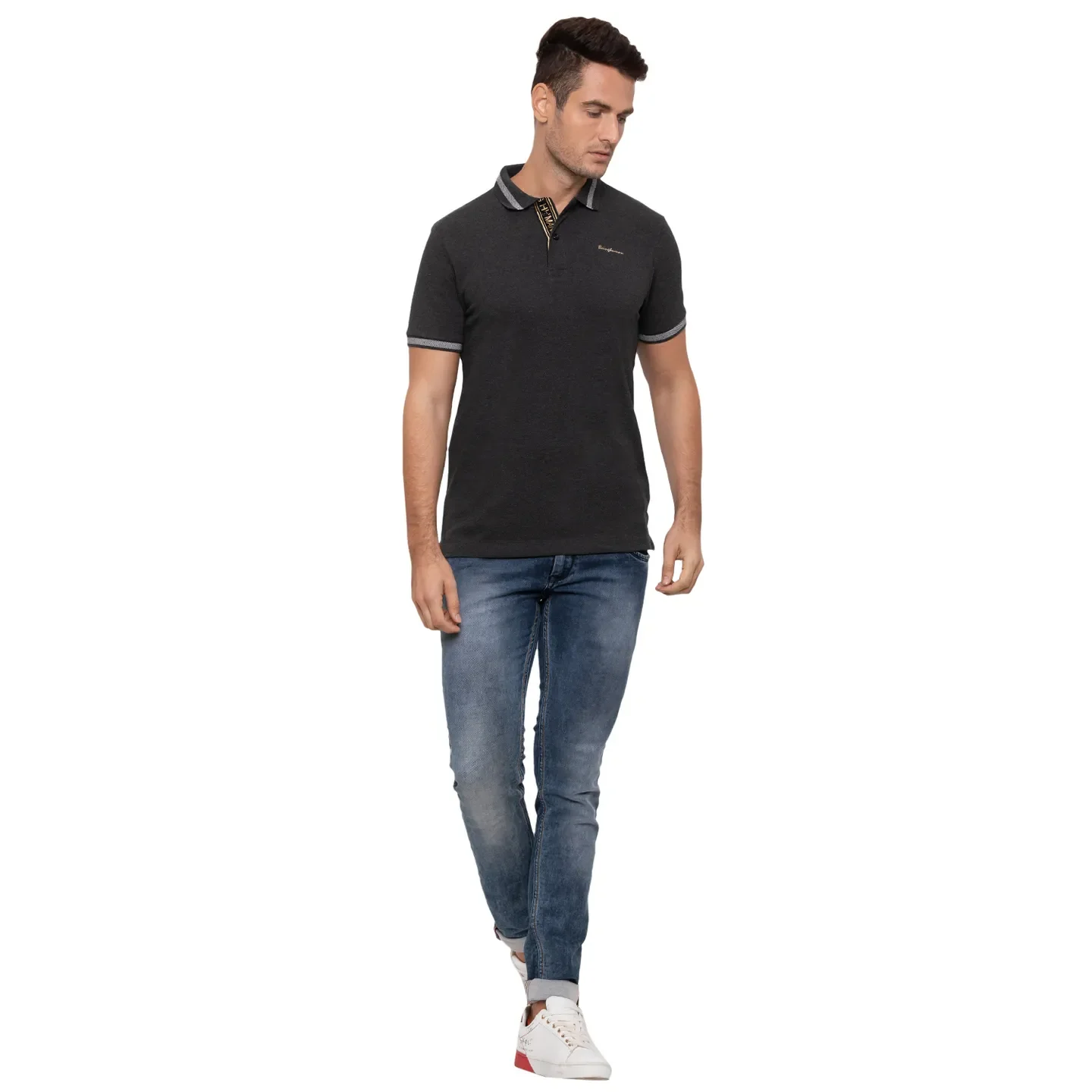 Black Regular Fit Men's Polo T-Shirt by Being Human Clothing - Image 2
