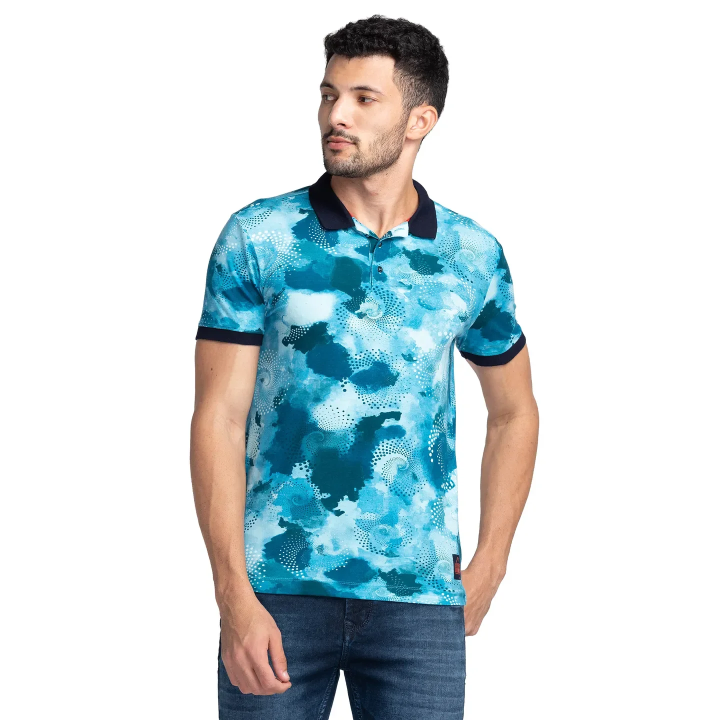 Blue Slim Fit Men's Polo T-shirt by Being Human Clothing