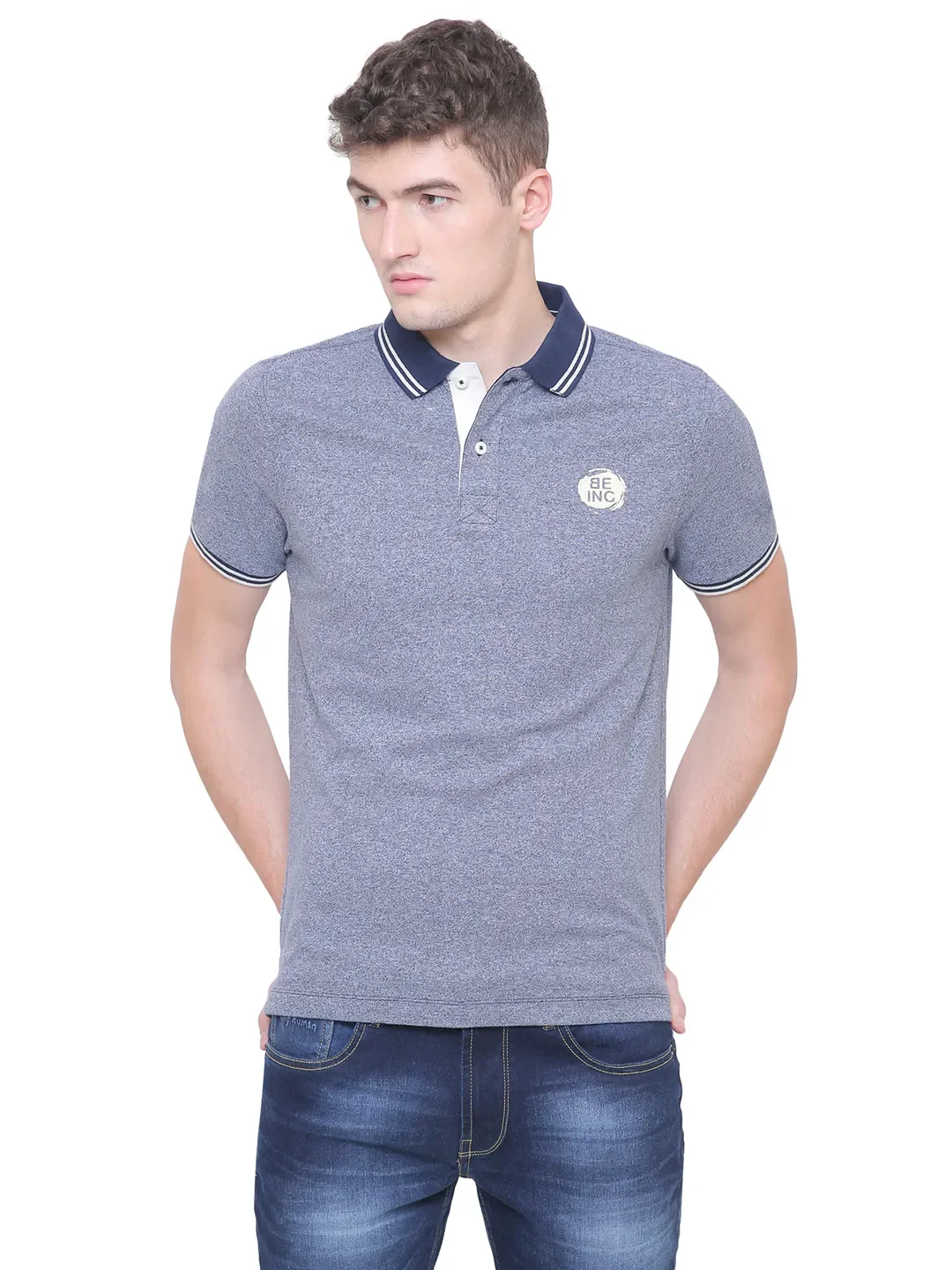 Blue Regular Fit Men's Polo T-Shirt by Being Human Clothing