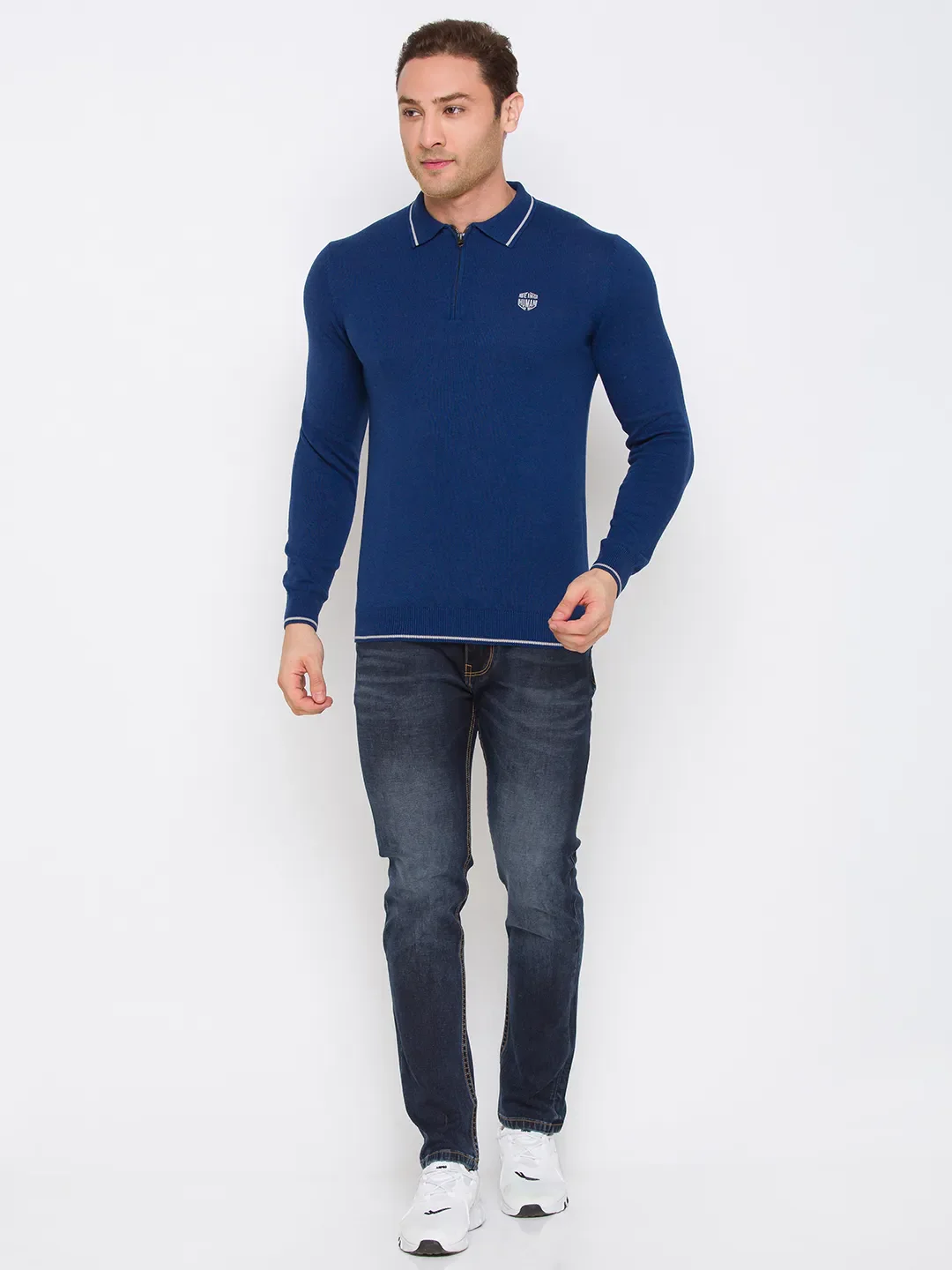 Blue Regular Fit Men's Long Sleeves Polo T-Shirt by Being Human Clothing - Image 5