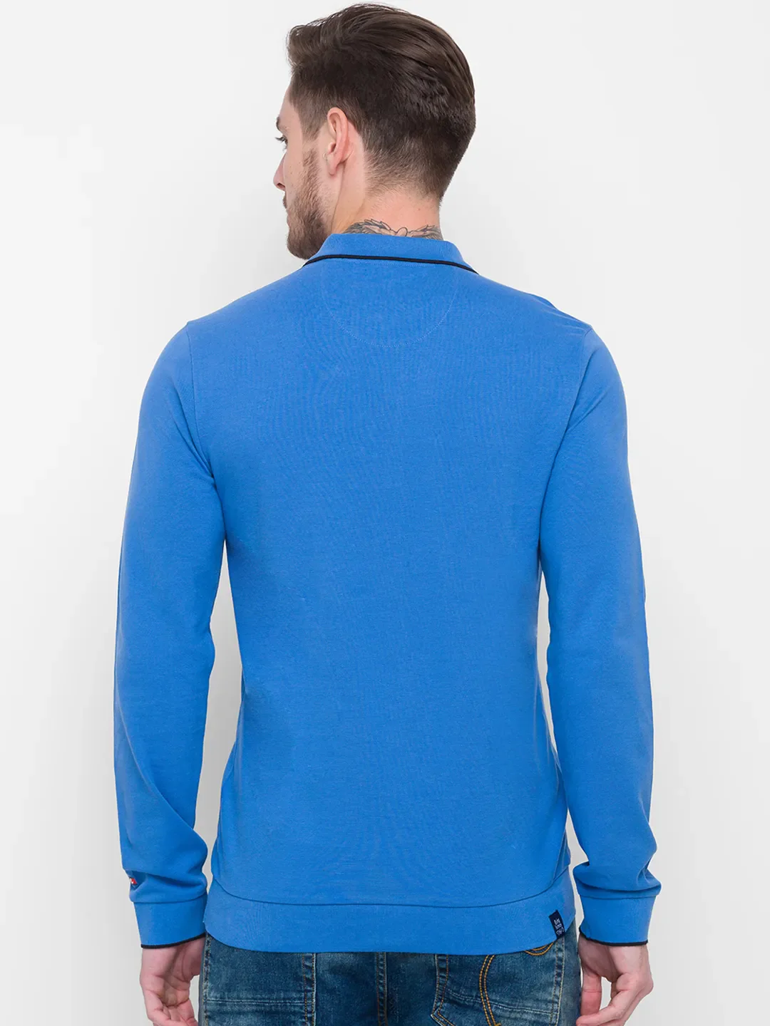Blue Regular Fit Men's Long Sleeves Polo T-Shirt by Being Human Clothing - Image 3