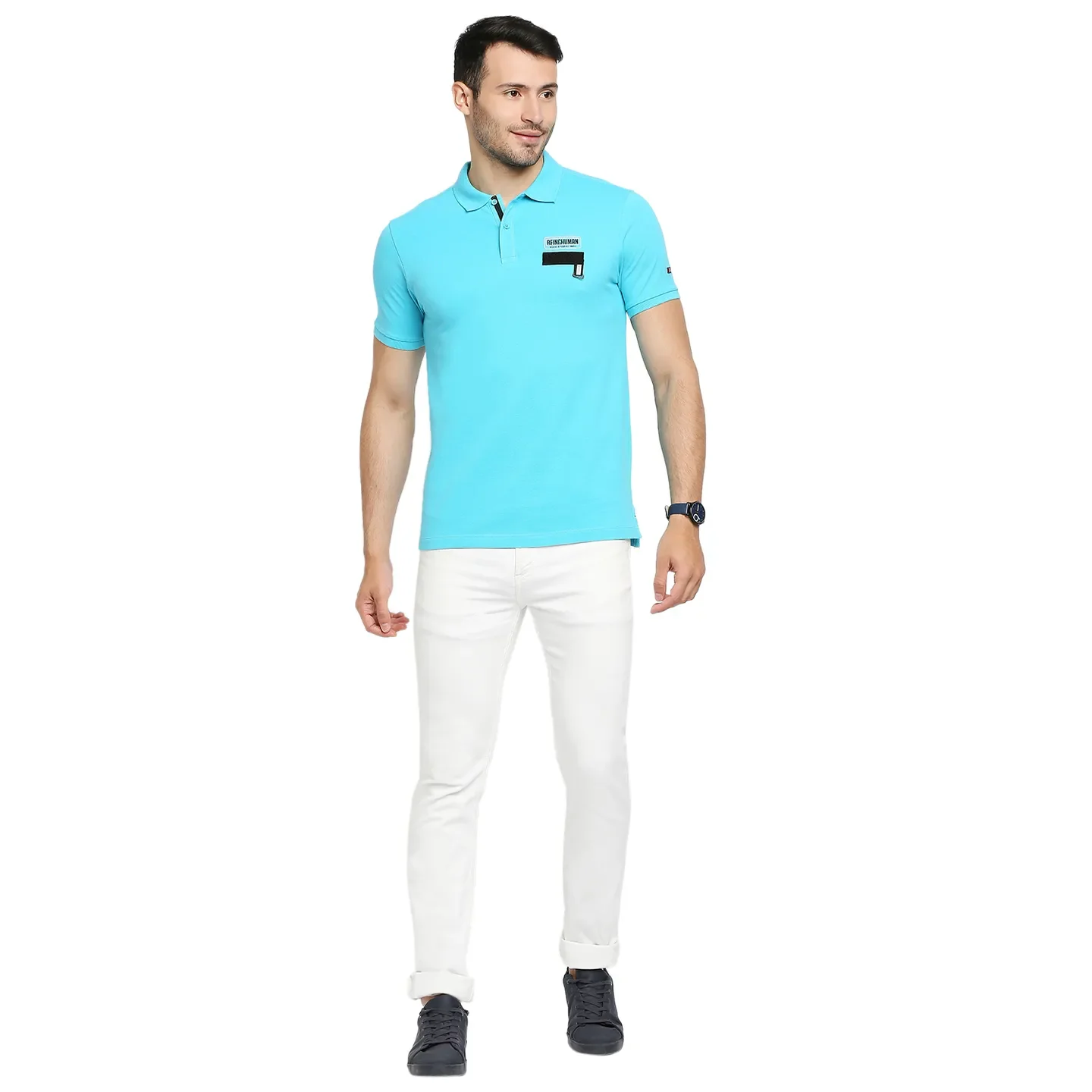 Blue Regular Fit Men's Polo T-Shirt by Being Human Clothing - Image 6