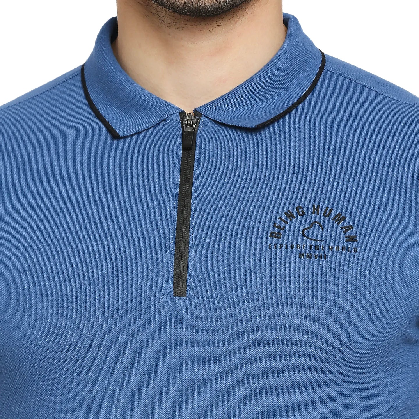 Blue Regular Fit Men's Polo T-shirt by Being Human Clothing - Image 5