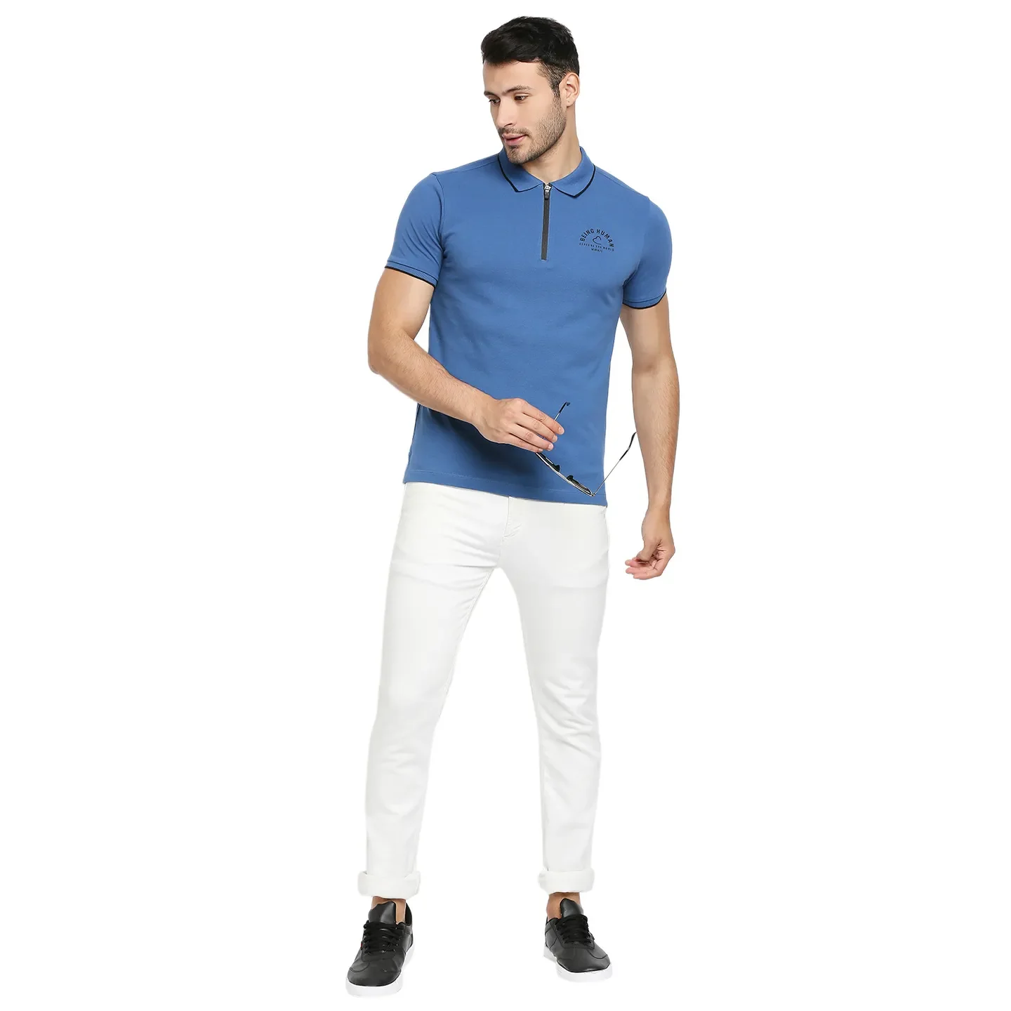 Blue Regular Fit Men's Polo T-shirt by Being Human Clothing - Image 6
