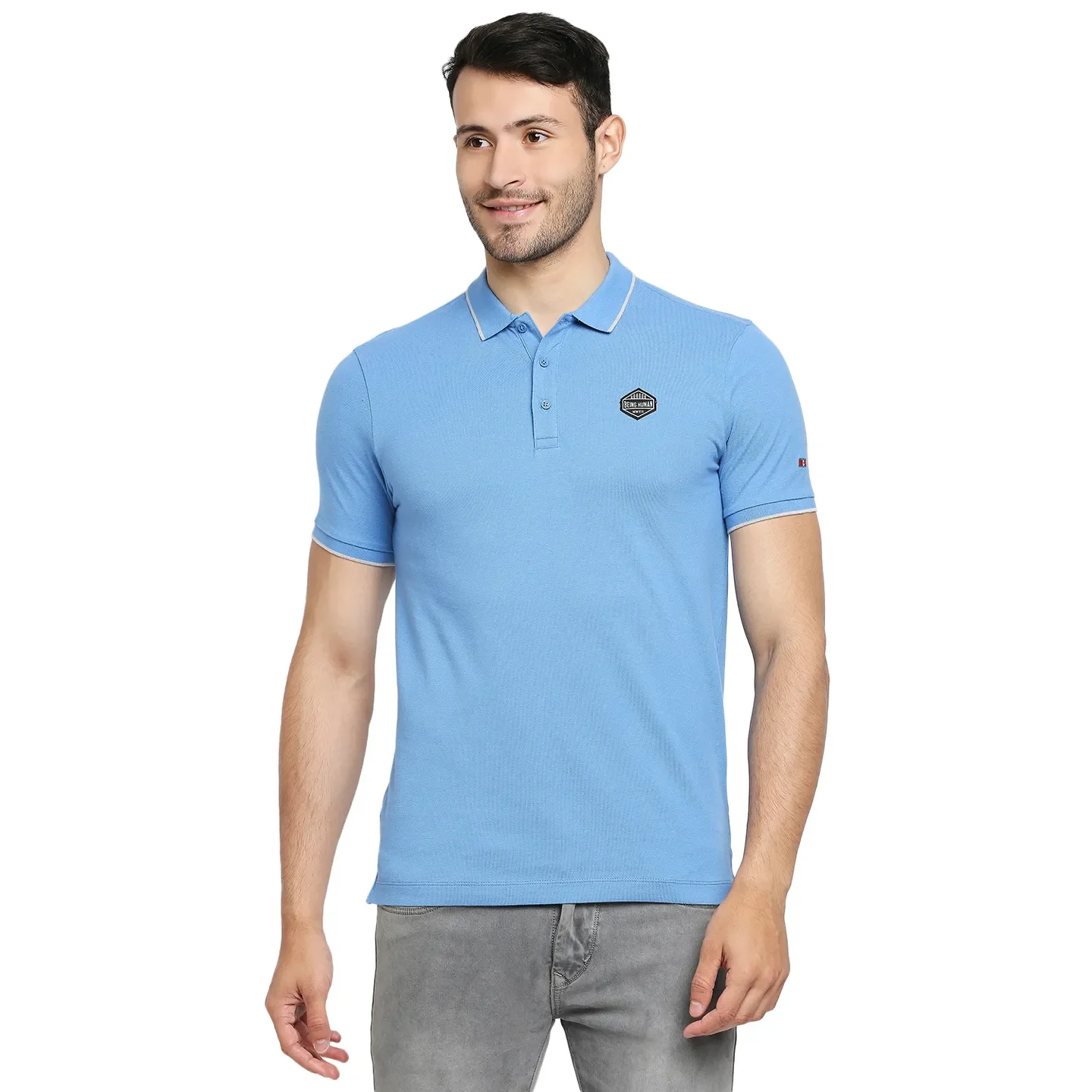 Blue Regular Fit Men's Polo T-Shirt by Being Human Clothing