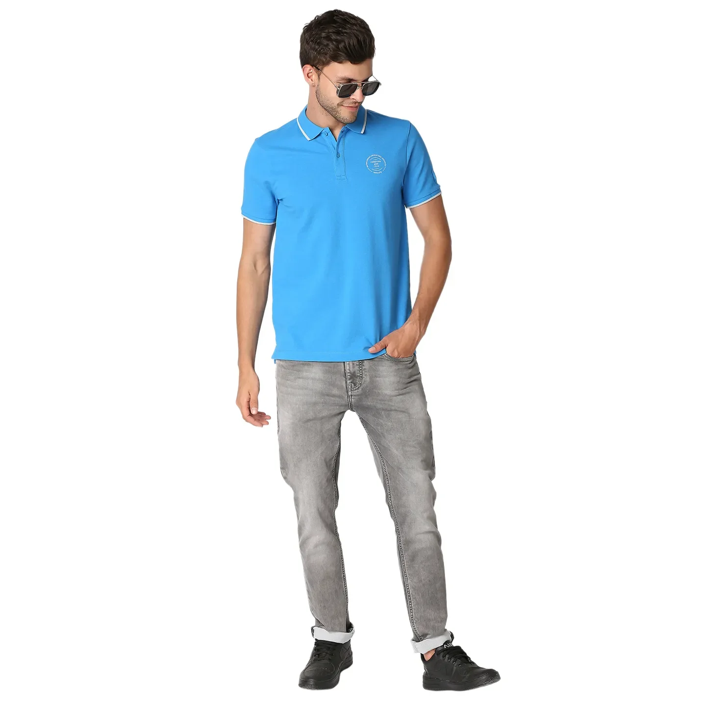 Blue Regular Fit Men's Polo T-Shirt by Being Human Clothing - Image 6