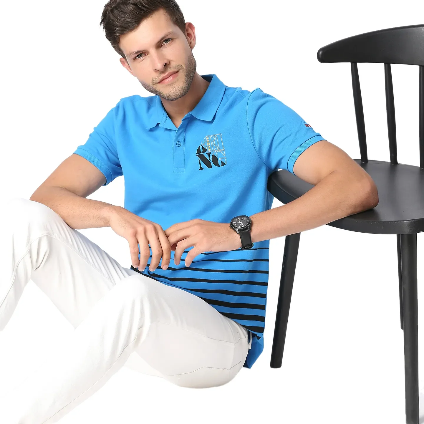 Blue Regular Fit Men's Polo T-Shirt by Being Human Clothing - Image 7
