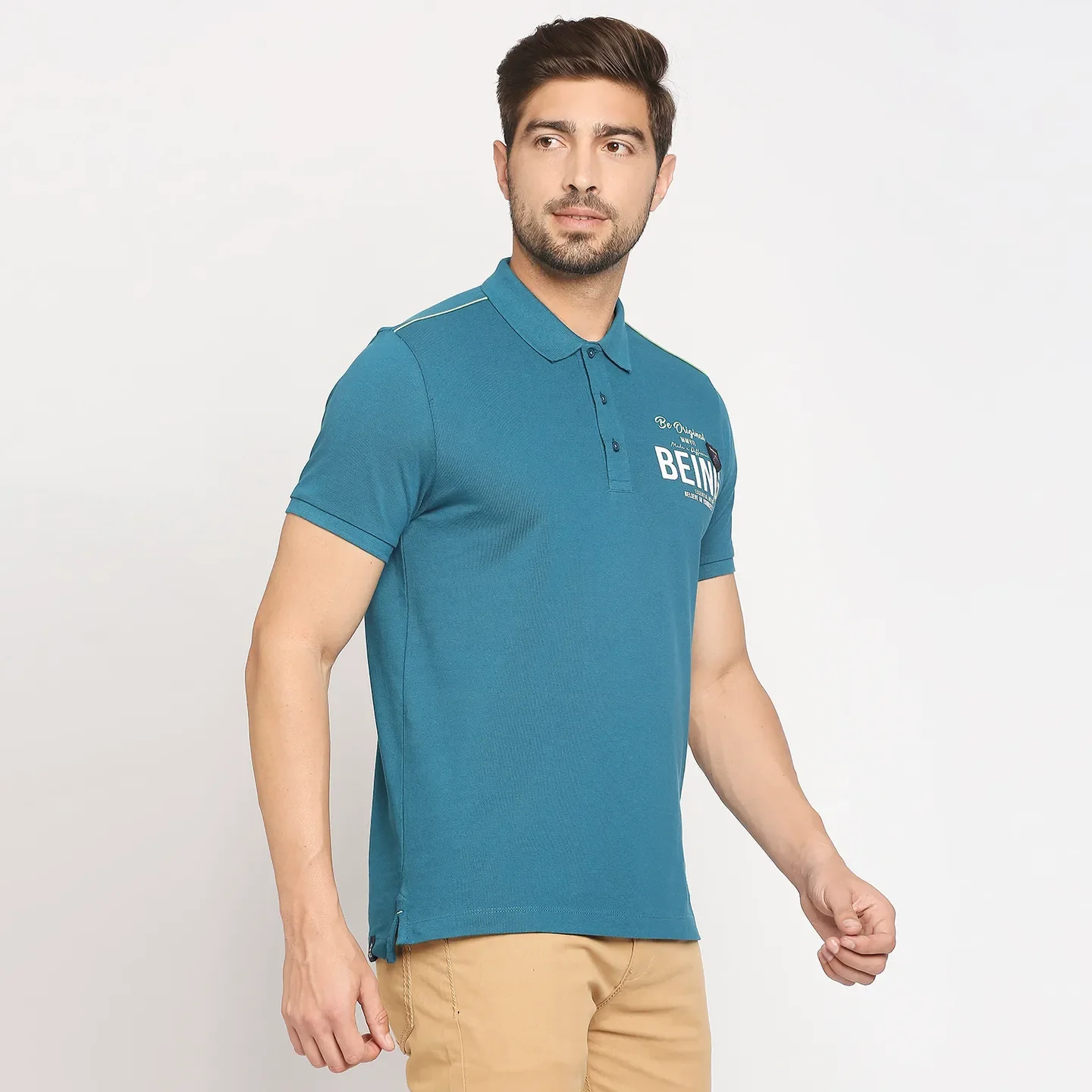 Blue Regular Fit Men's Polo T-Shirt by Being Human Clothing - Image 3
