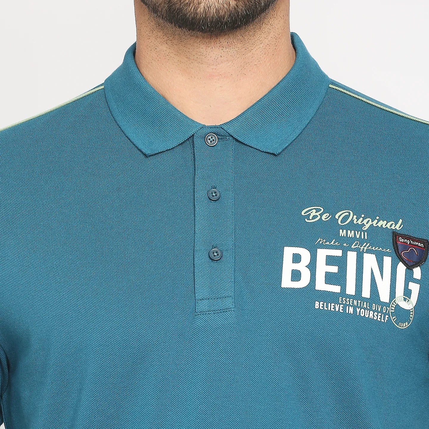 Blue Regular Fit Men's Polo T-Shirt by Being Human Clothing - Image 5