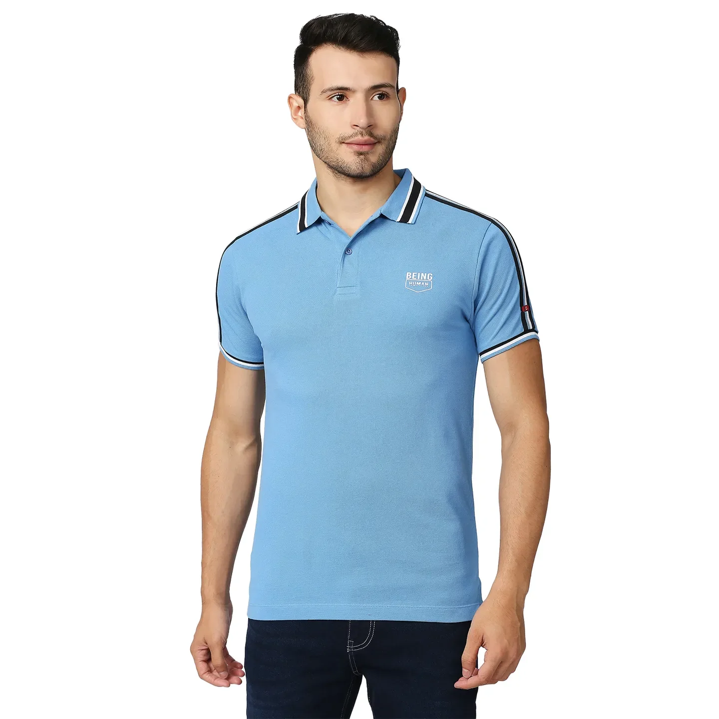 Blue Regular Fit Men's Polo T-Shirt by Being Human Clothing