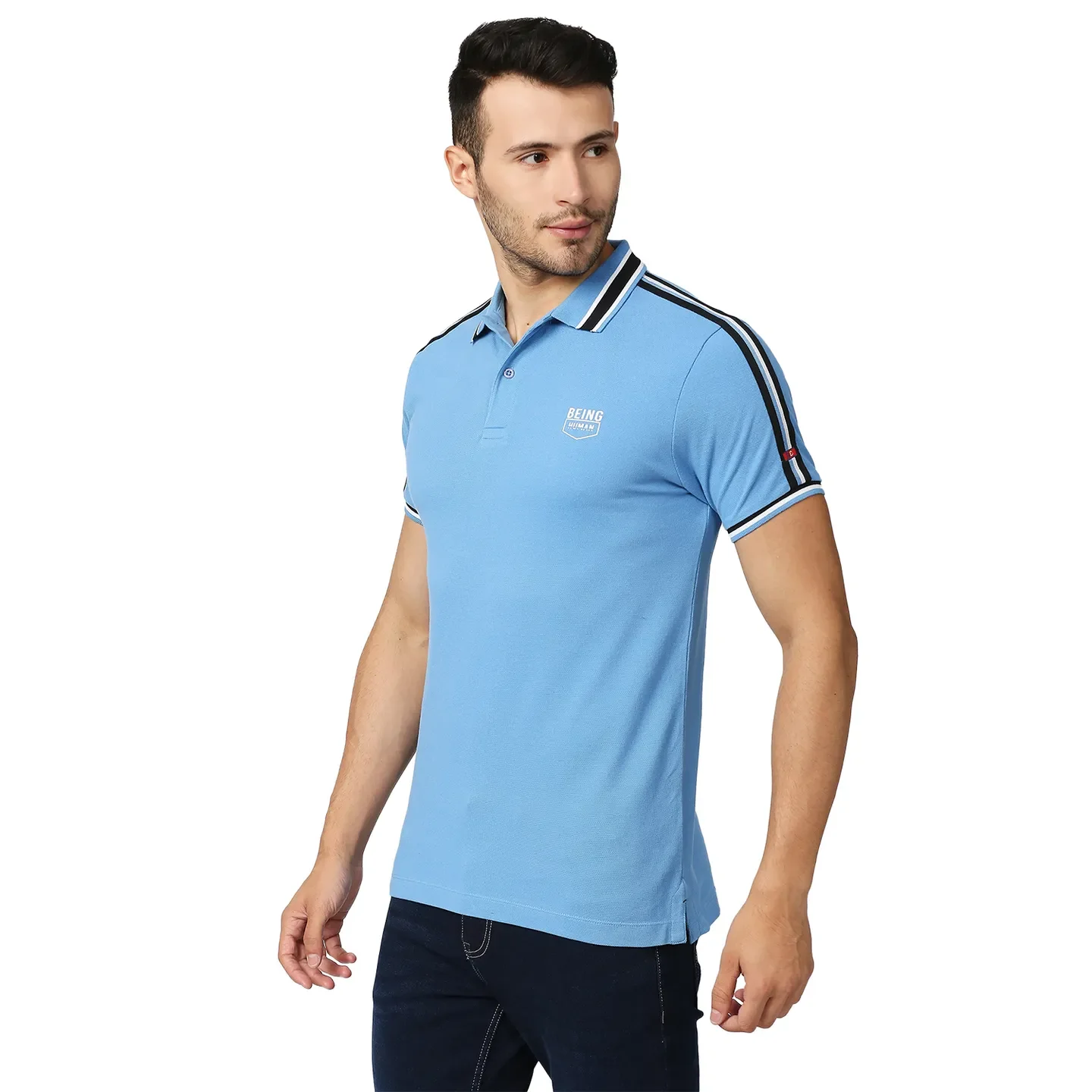 Blue Regular Fit Men's Polo T-Shirt by Being Human Clothing - Image 2