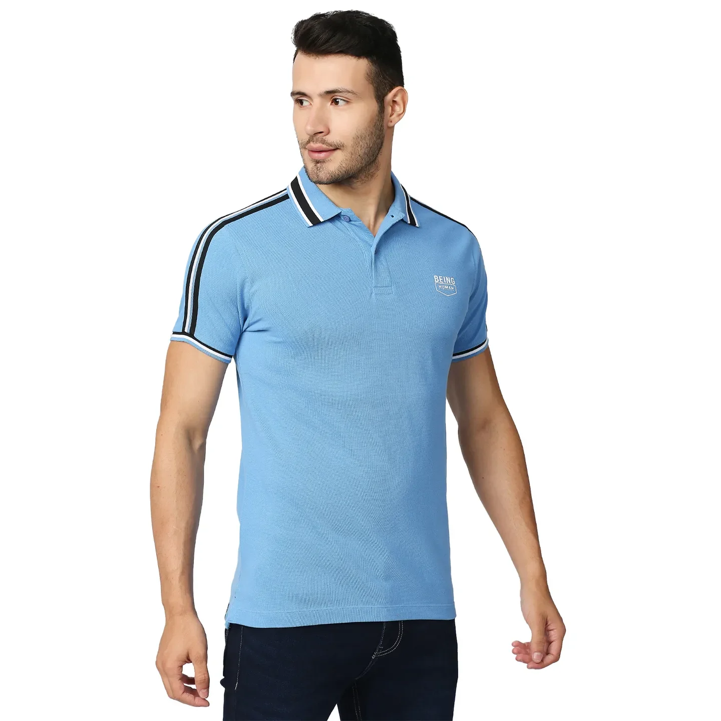 Blue Regular Fit Men's Polo T-Shirt by Being Human Clothing - Image 3