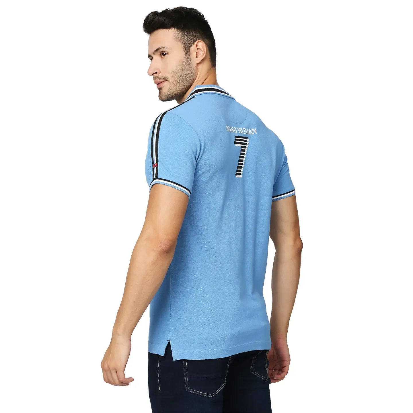 Blue Regular Fit Men's Polo T-Shirt by Being Human Clothing - Image 4