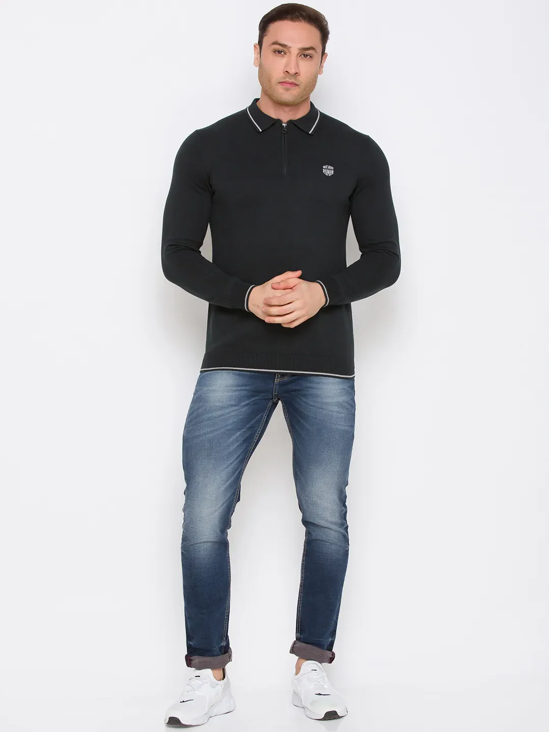 Green Regular Fit Men's Long Sleeves Polo T-Shirt by Being Human Clothing - Image 5