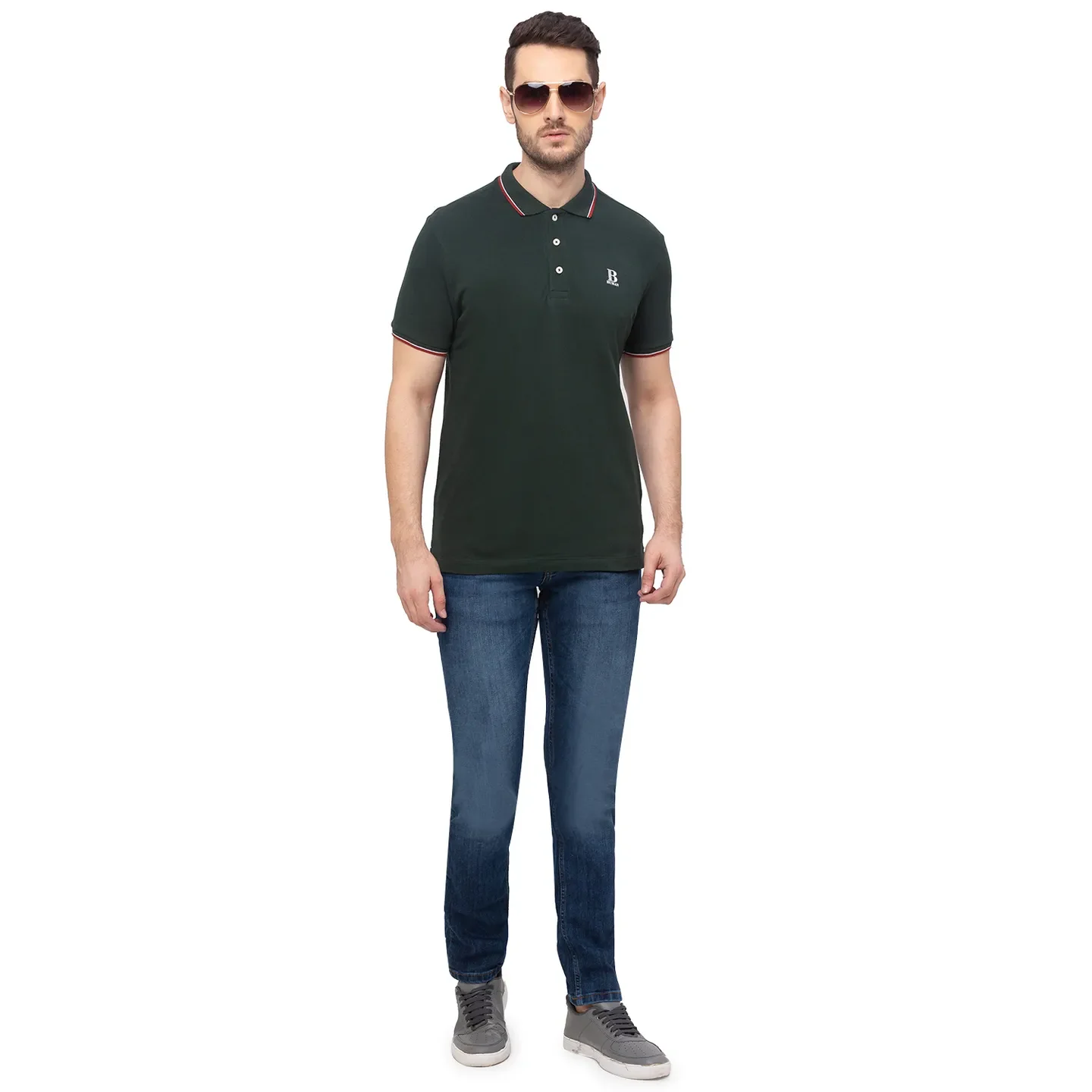 Green Regular Fit Men's Polo T-Shirt by Being Human Clothing - Image 5