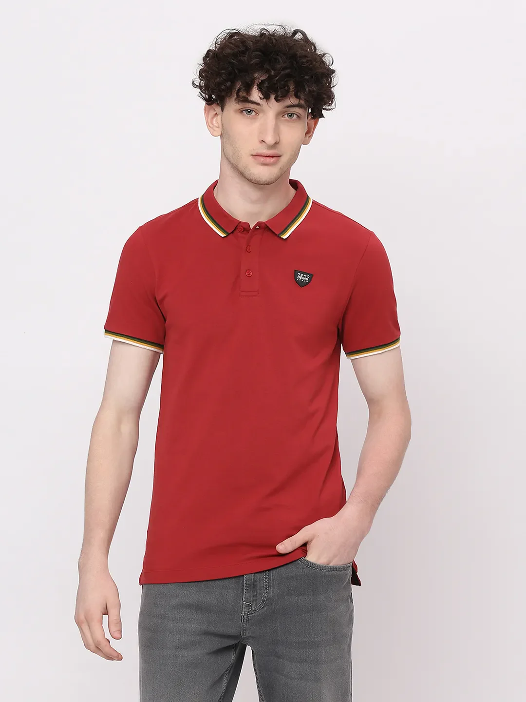 Red Regular Fit Men's Polo T-Shirt by Being Human Clothing - Image 4