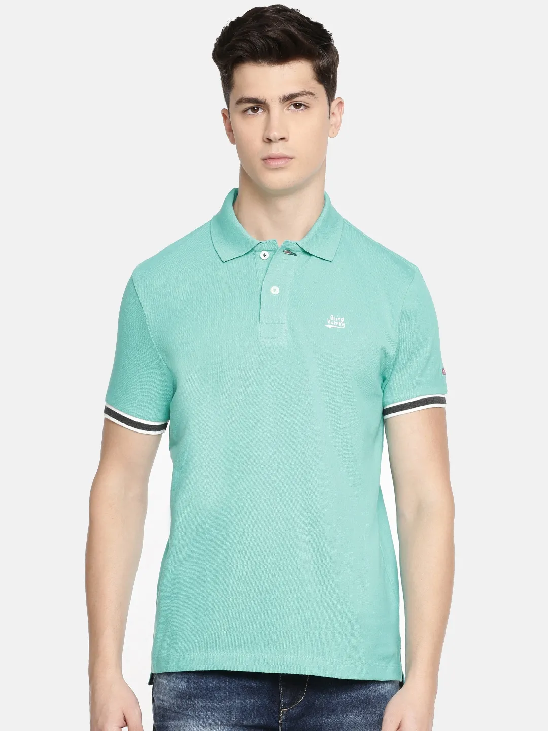 Blue Regular Fit Men's Polo T-Shirt by Being Human Clothing