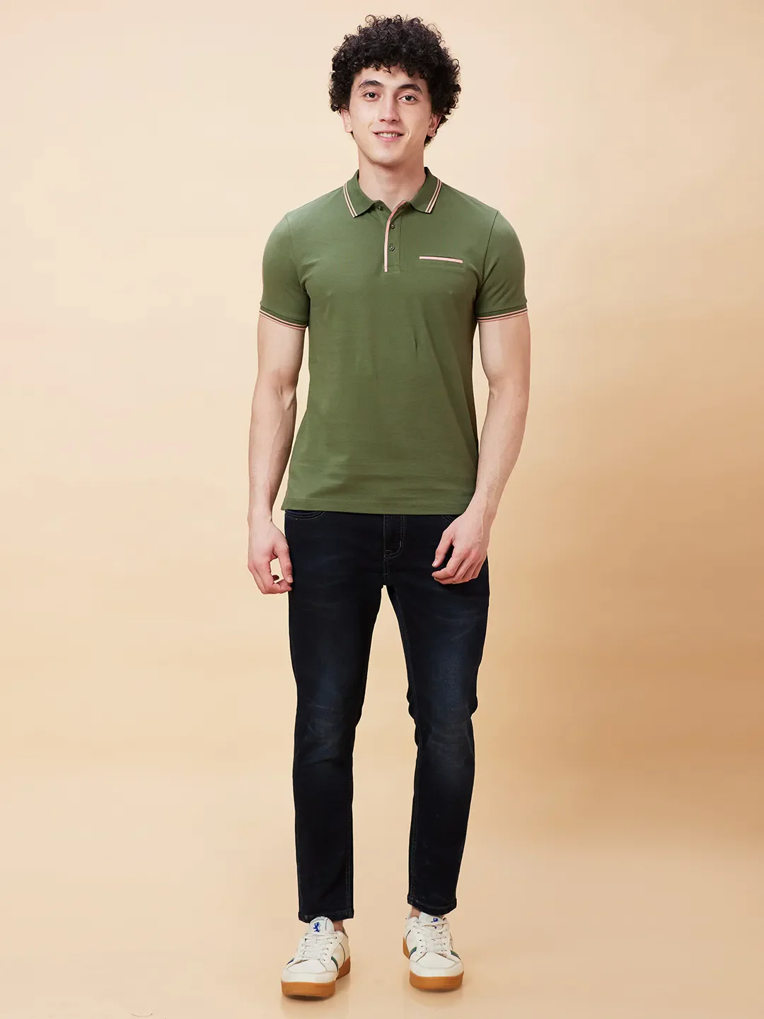Bronze Green Regular Fit Men's Polo T-Shirt by Being Human Clothing - Image 2