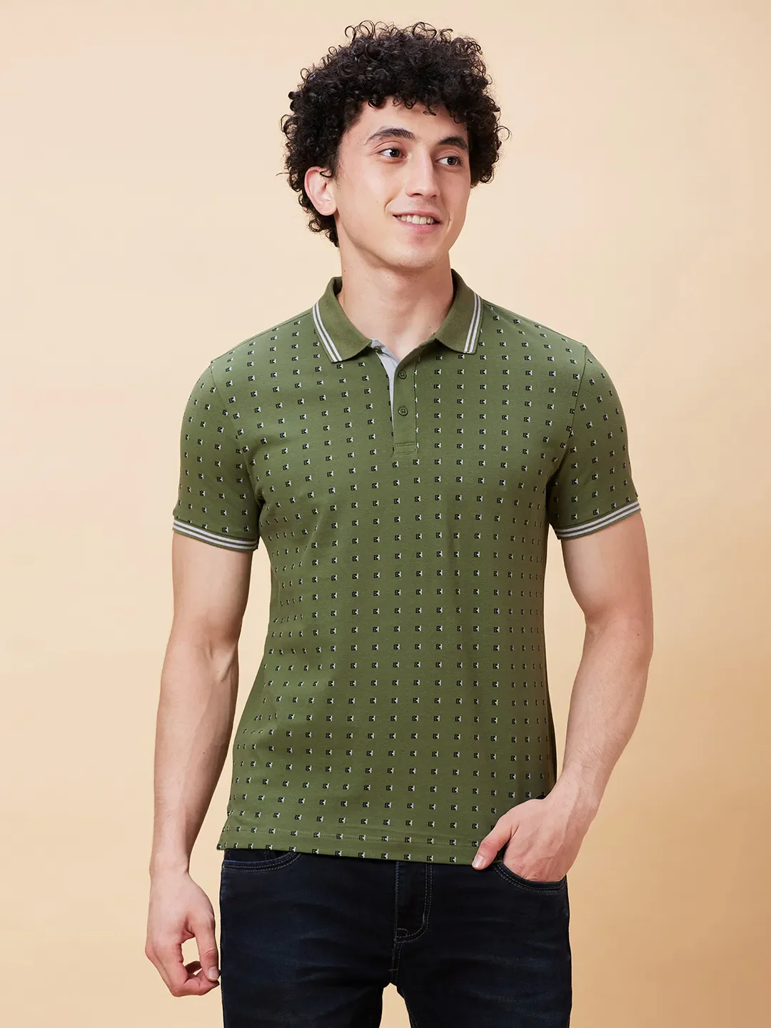 Bronze Green Regular Fit Men's Polo T-Shirt by Being Human Clothing