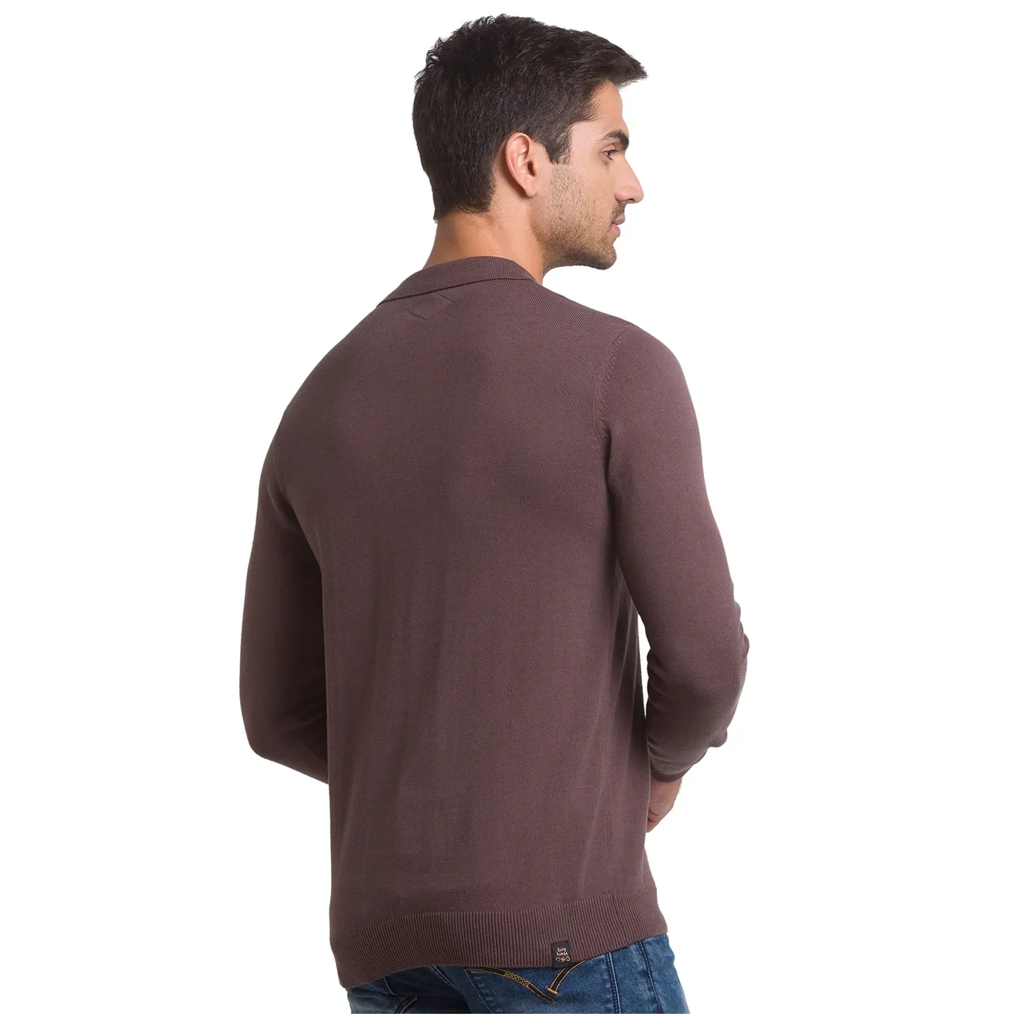 Brown Regular Fit Men's Long Sleeves Polo T-Shirt by Being Human Clothing - Image 4