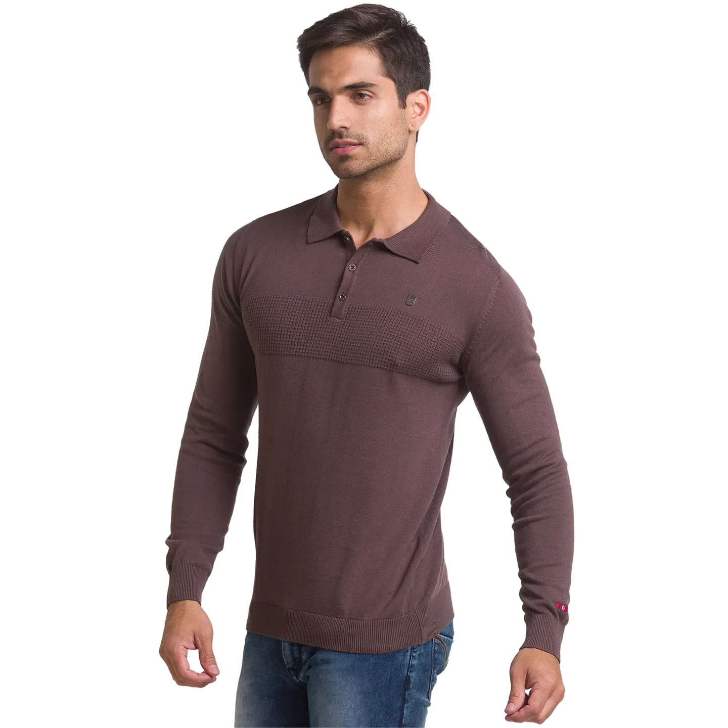 Brown Regular Fit Men's Long Sleeves Polo T-Shirt by Being Human Clothing - Image 5