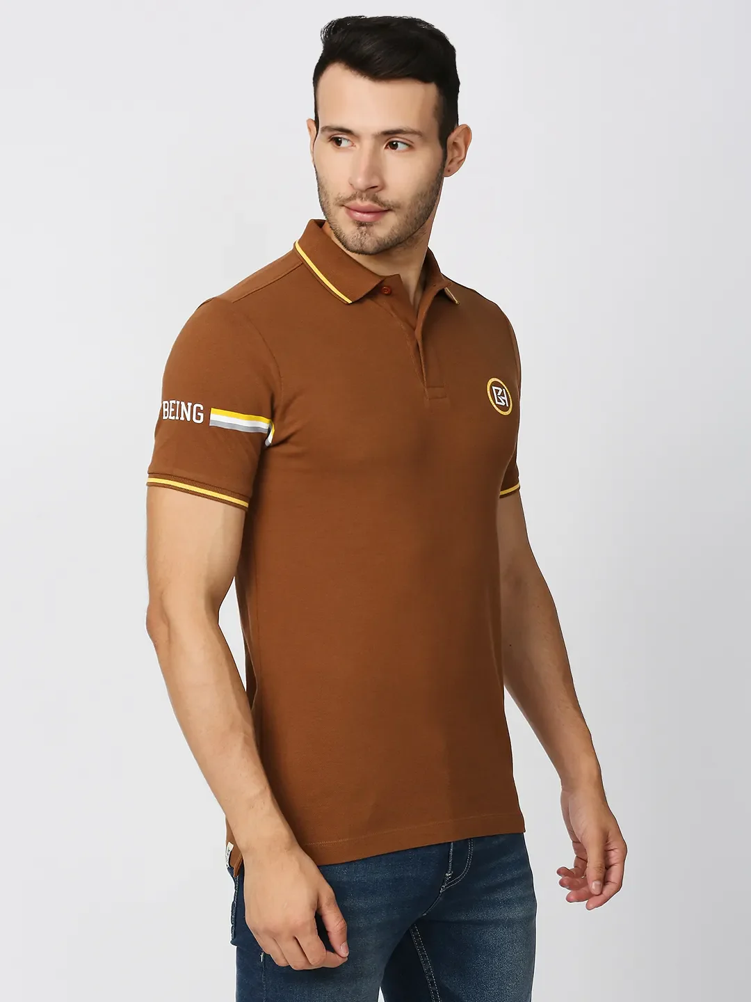 Brown Regular Fit Men's Polo T-Shirt by Being Human Clothing - Image 3