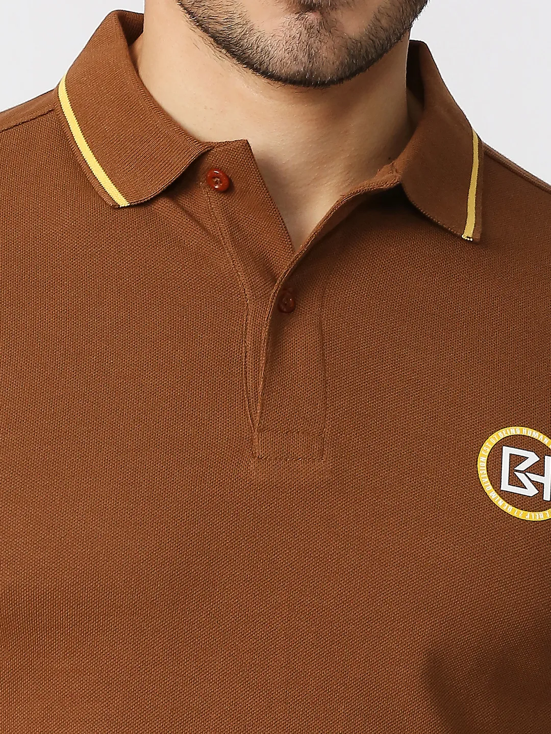 Brown Regular Fit Men's Polo T-Shirt by Being Human Clothing - Image 5