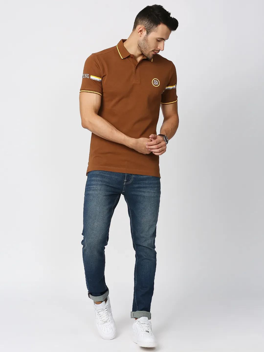 Brown Regular Fit Men's Polo T-Shirt by Being Human Clothing - Image 6