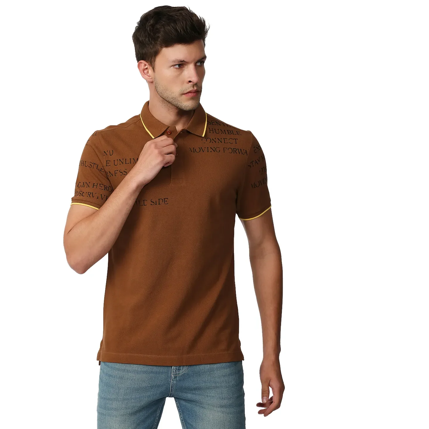 Brown Regular Fit Men's Polo T-Shirt by Being Human Clothing