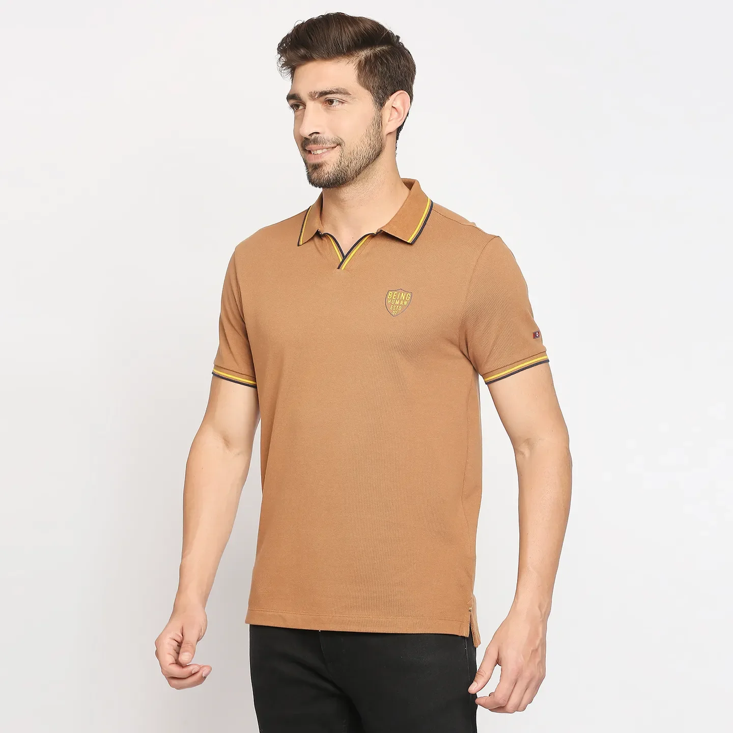 Brown Regular Fit Men's Polo T-Shirt by Being Human Clothing - Image 3