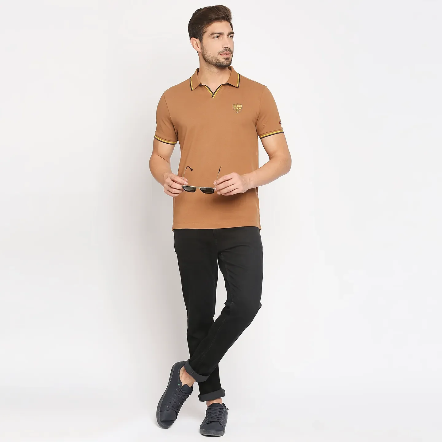 Brown Regular Fit Men's Polo T-Shirt by Being Human Clothing - Image 6