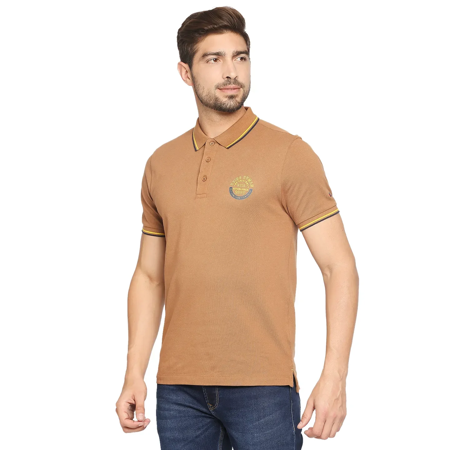 Brown Regular Fit Men's Polo T-Shirt by Being Human Clothing - Image 3
