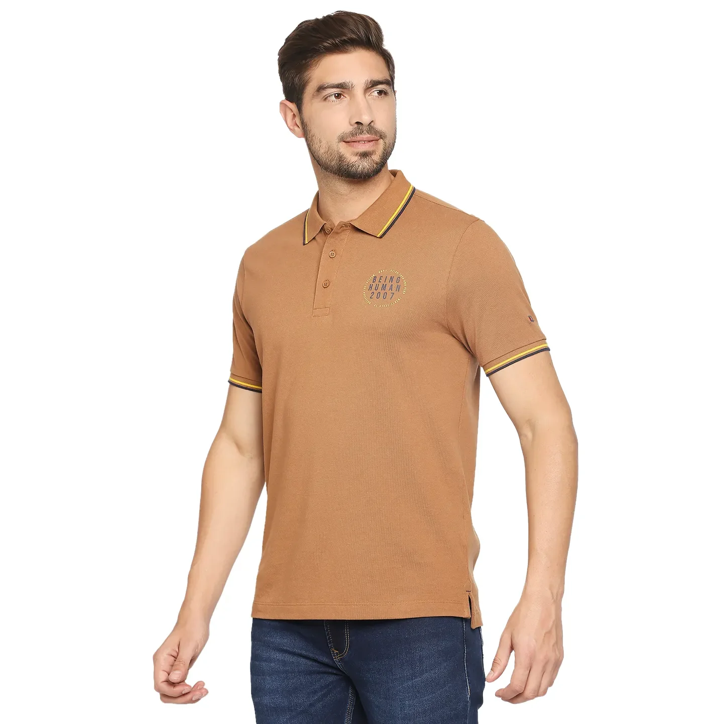 Brown Regular Fit Men's Polo T-Shirt by Being Human Clothing - Image 3