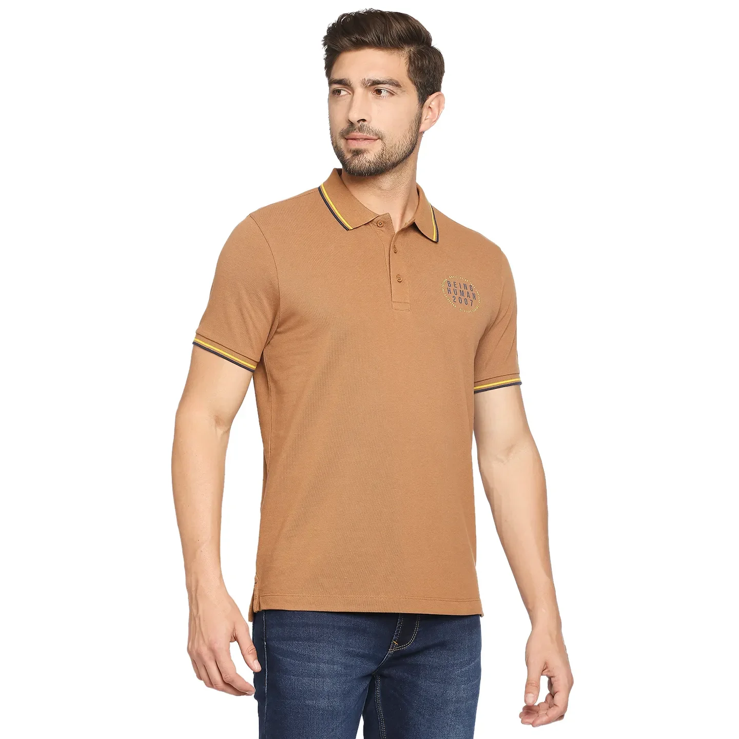 Brown Regular Fit Men's Polo T-Shirt by Being Human Clothing - Image 5