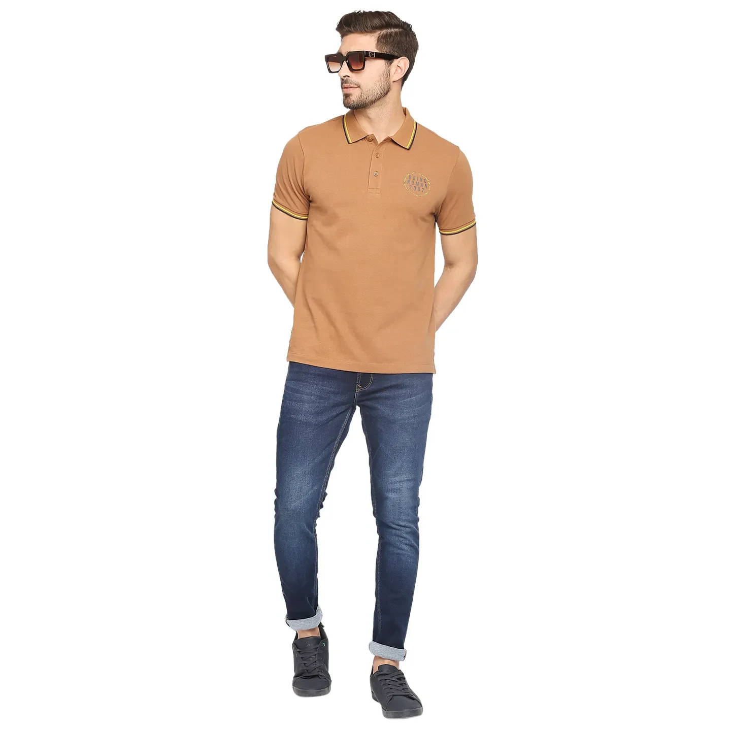 Brown Regular Fit Men's Polo T-Shirt by Being Human Clothing - Image 6