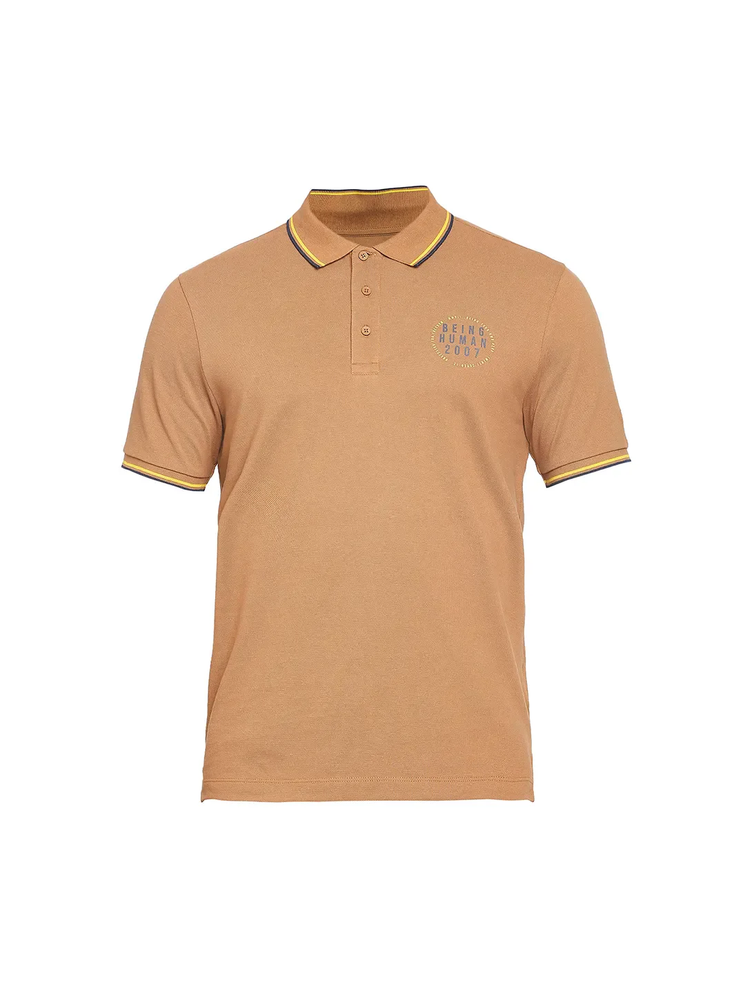 Brown Regular Fit Men's Polo T-Shirt by Being Human Clothing - Image 7