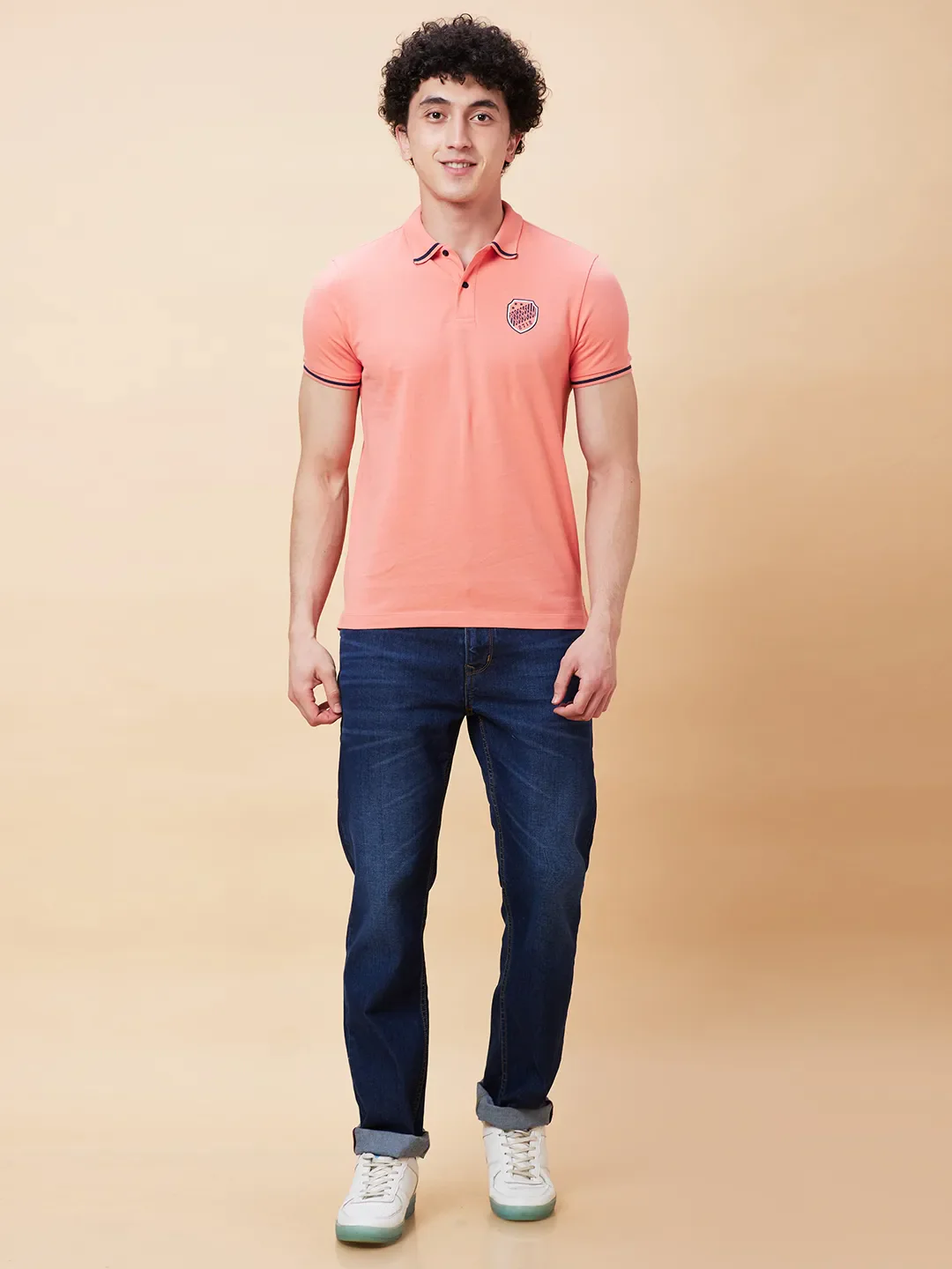 Burnt Coral Regular Fit Men's Polo T-Shirt by Being Human Clothing - Image 2