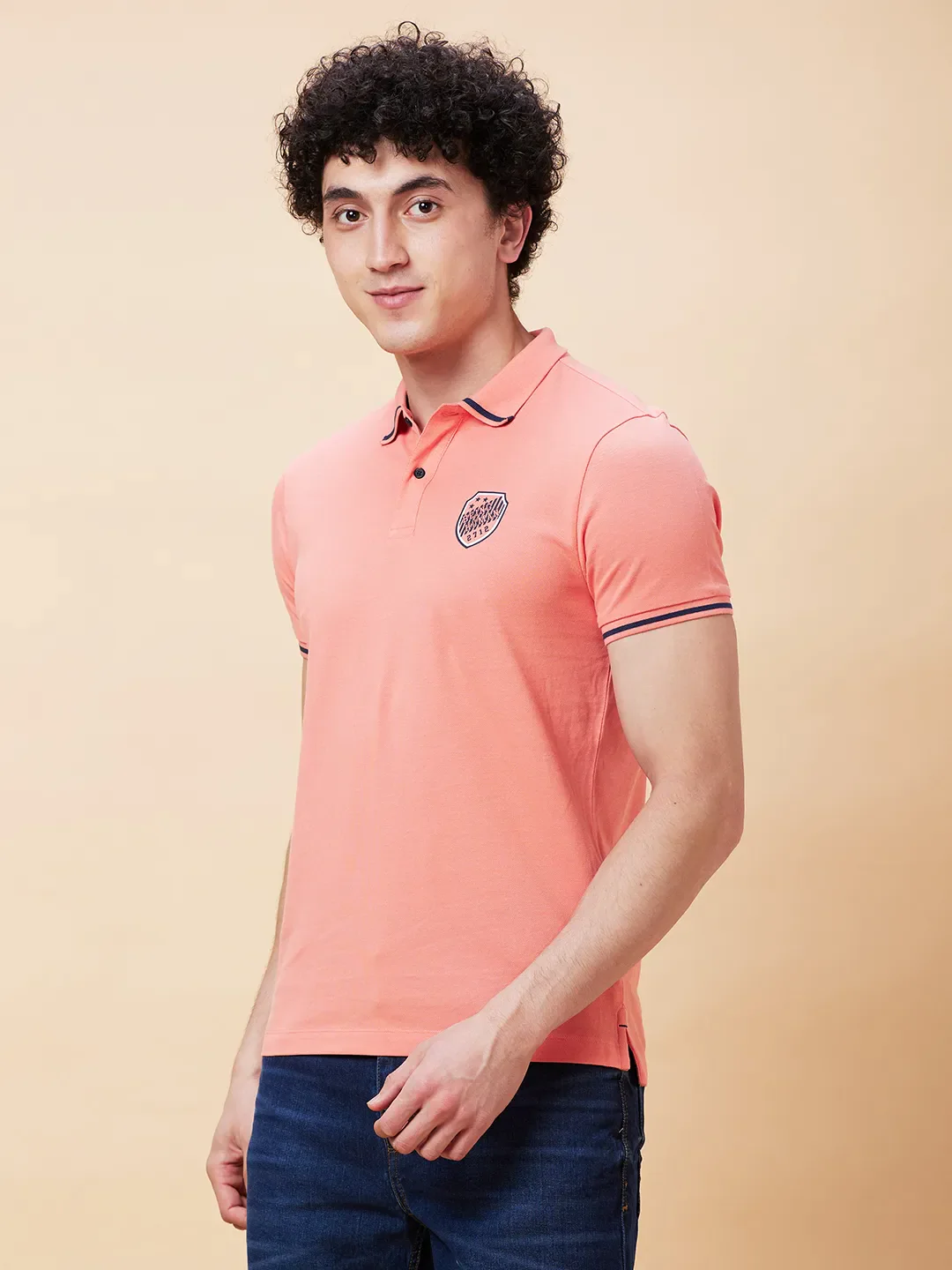 Burnt Coral Regular Fit Men's Polo T-Shirt by Being Human Clothing - Image 3