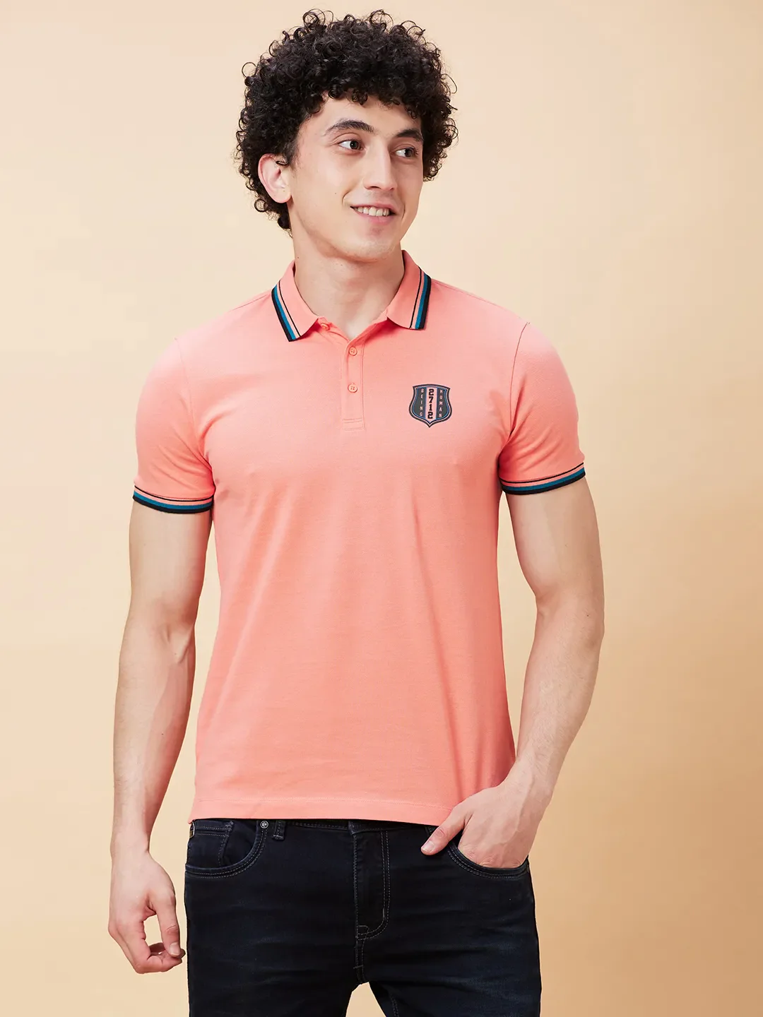 Burnt Coral Regular Fit Men's Polo T-Shirt by Being Human Clothing