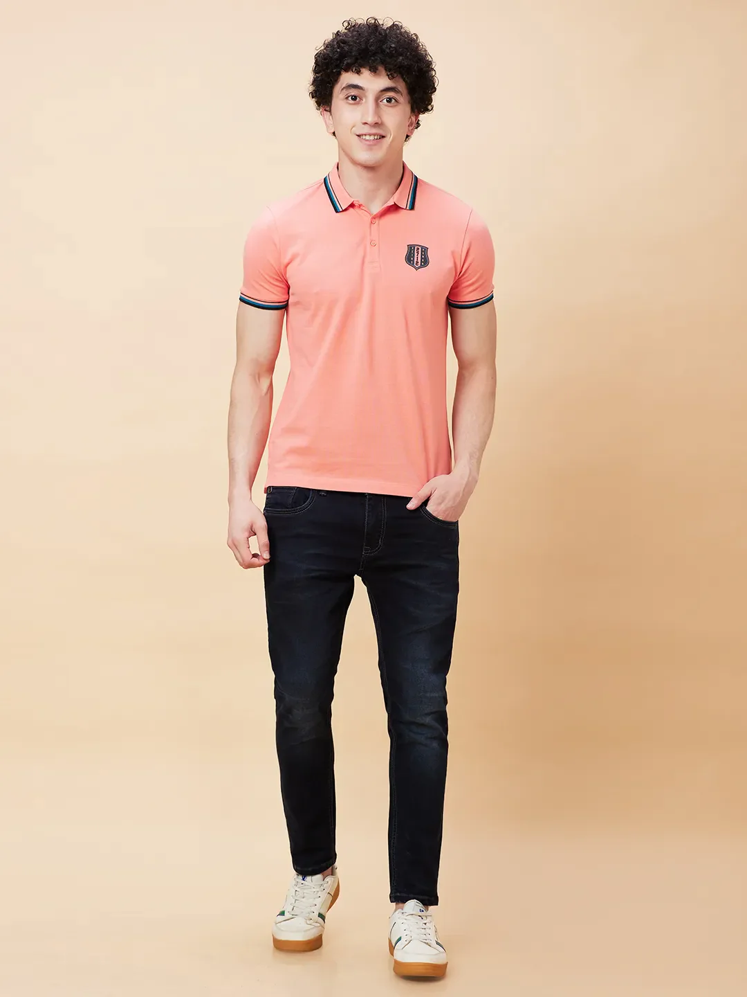 Burnt Coral Regular Fit Men's Polo T-Shirt by Being Human Clothing - Image 2