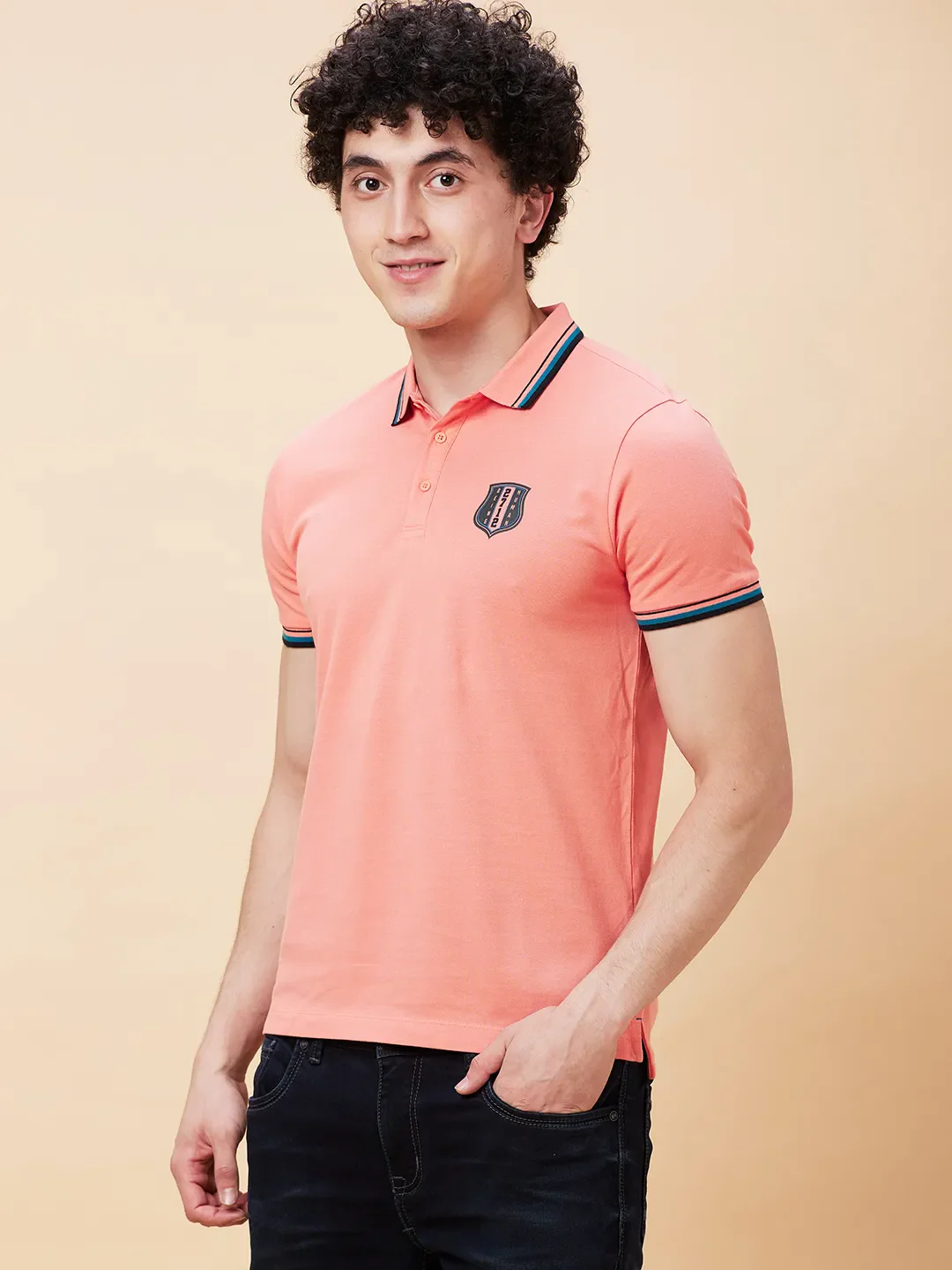 Burnt Coral Regular Fit Men's Polo T-Shirt by Being Human Clothing - Image 3