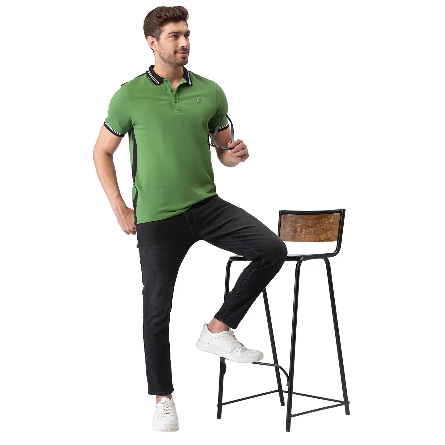 Green Regular Fit Men's Polo T-Shirt by Being Human Clothing - Image 6