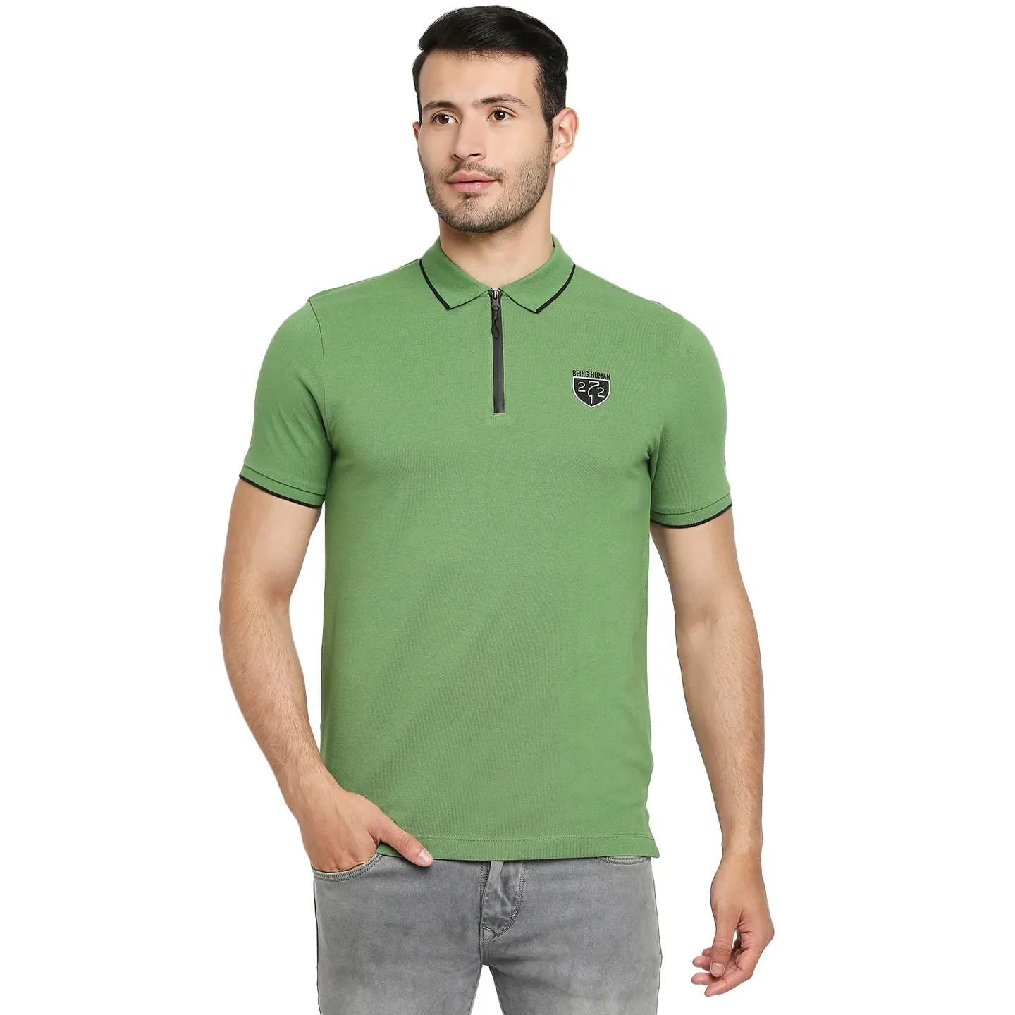 Green Regular Fit Men's Polo T-Shirt by Being Human Clothing