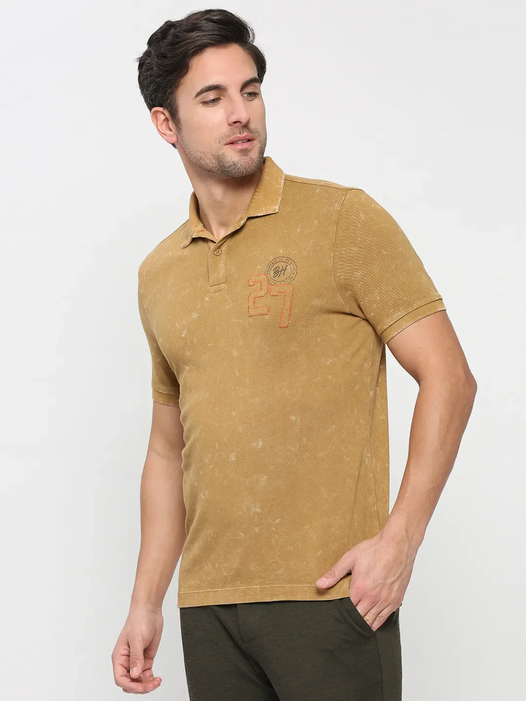Brown Regular Fit Men's Polo T-shirt by Being Human Clothing - Image 2